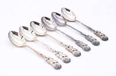 6x Antiko Hildesheimer Rose 100er Silberauflage Kaffeelöffel Länge 13,5 cm - Bild 1 von 4