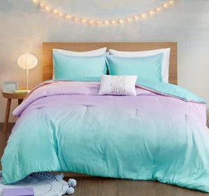 SPARKLES OMBRE 4pc Queen COMFORTER SET : GIRLS METALLIC PINK PURPLE GREEN - Picture 1 of 7
