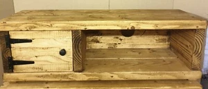 Hand Made Solid Wood Rustic Chunky TV Unit With Cupboard - Picture 1 of 8