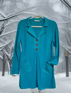 Soft Surroundings Take Two Teal Waffle Knit Collared Long Sl Tunic Top-Sz Small - Picture 1 of 7