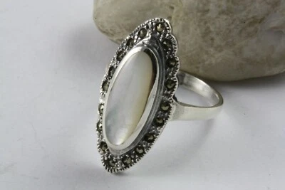 Anello Da Donna In Argento 925 Con Pietra Lunare E Marcasite - Immagine 1 di 4