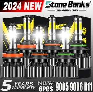 6PC 4-Sides 9005 9006 H11 LED Headlights High Low Beam Fog Light Combo Bulbs Kit - Picture 1 of 12
