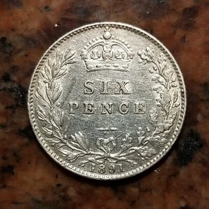 1891 GREAT BRITAIN SIX PENCE COIN .925 SILVER - #B2741 - Picture 1 of 2