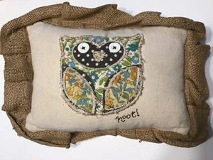 Patchwork Owl Throw Pillow Button Eyes Burlap Trim Primitive Farmhouse Rustic - Picture 1 of 11