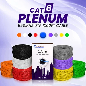 Cat6 Plenum Cable 1000ft Bulk Ethernet ETL CMP 550Mhz 23AWG Wire Multi Color. - Picture 1 of 78