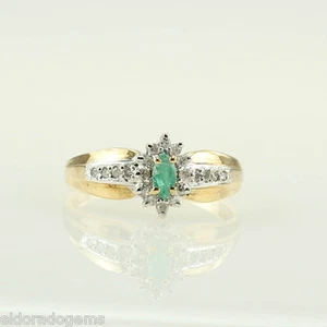 LADY’S MARQUISE EMERALD 0.35 CT. DIAMOND COCKTAIL RING 14K YELLOW WHITE GOLD US7 - Picture 1 of 5