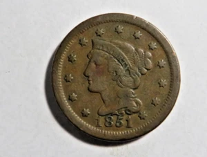 capelli intrecciati vintage 1851 stati uniti rame grande centesimo - Foto 1 di 2