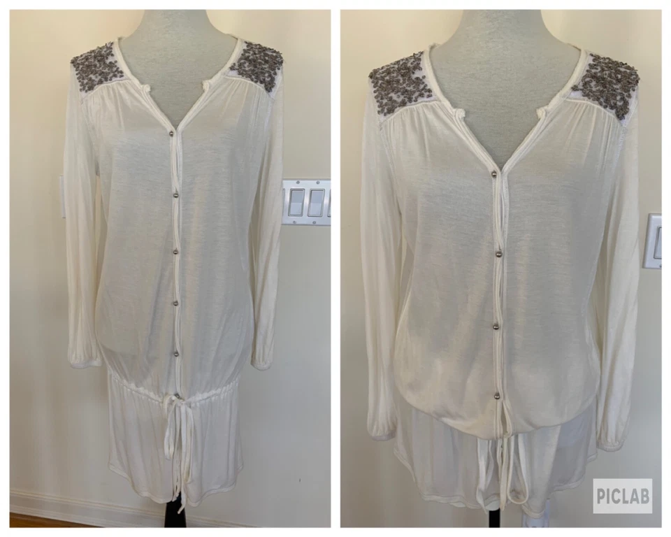 Vestido MAGASCHONI Mujer Junior Blanco Off Lentejuelas Botones Cintura Elástica Talla S Foto 1 de 4