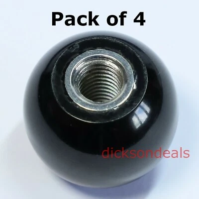 4 x Ball Handle Knobs 25mm Diam Black Bakelite Plastic M6 or M8 Threaded Insert - Image 1 of 4