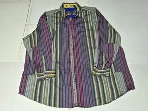 ROBERT GRAHAM Long Sleeve Shirt Striped Colors Flip Cuff Size 3XL - Picture 1 of 24
