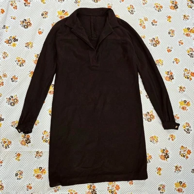 1960s Vintage Dress 60s Mini Shift Size M/L Medium Large Brown Long Sleeves Mod  - Image 1 of 4