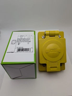 Leviton Wetguard Watertight Straight Blade Outlet 125V 15A Yellow, IP66 90W47-S - Image 1 of 4