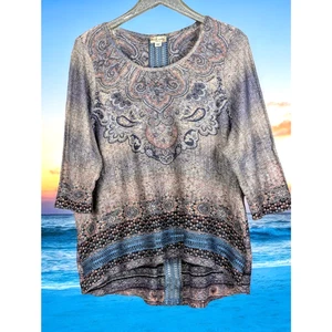 WORLD UNITY Boho Lagenlook Pullover Knit Tunic Top Artsy Paisley Lace Size 2X - Picture 1 of 9