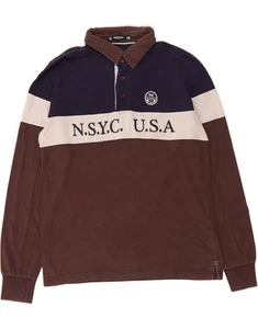 NORTH SAILS Mens Graphic Long Sleeve Polo Shirt Medium Brown Colourblock DB09 - Picture 1 of 3