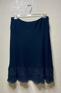 Vintage Jones New York Flare Skirt 14W Black Lace Embroidered Festival - Picture 1 of 10