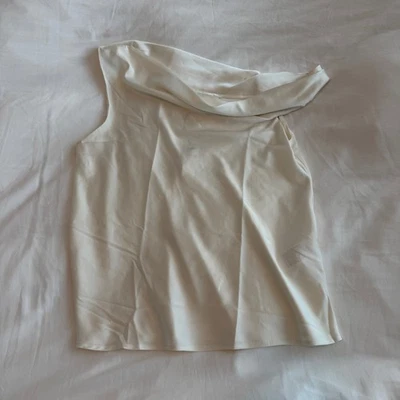NWT Banana Republic White Satin One Shoulder Top Silky Blouse Size S - Image 1 of 4