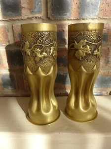 Erster Weltkrieg Paar Trench Art Vase Sammler einzigartige Dekoration Zuhause Mann Höhle schwer B-4 - Bild 1 von 11
