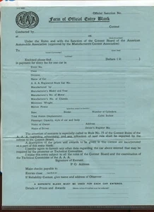 Vintage Race Car Admission Form AMERICAN AUTOMOBILE ASSOCIATION stock car 1911 - Picture 1 of 1