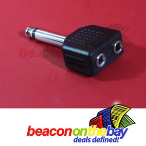 6.35mm 1/4" Mono Jack Guitar Audio Plug Splitter - 2x 3.5mm Mono Socket Adapter - Picture 1 of 1