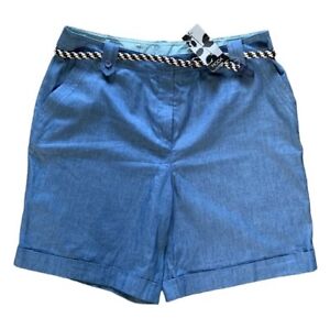 MODA GEORGE Size 16 Blue Belted 100% Cotton Shorts