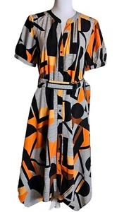 Karl Lagerfeld Multicolor Logo Print Midi Shirt Dress Sz 10 Hankerchief Hem Work - Picture 1 of 24