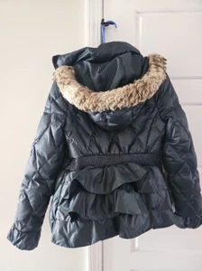 dark army green Juicy Couture ruffle faux fur coat - Picture 1 of 5