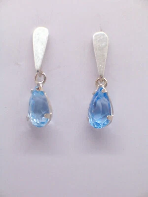 Orecchini in ARGENTO 925 con Pietra sintetica azzurra - imitazione acquamarina - Immagine 1 di 4