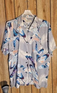 TOMMY BAHAMA Shadow Fronds Silver Gray Feathers Silk Hawaiian Shirt - Picture 1 of 3