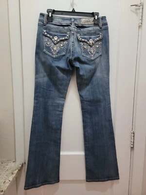LA Idol USA Women's Blue Denim Mid Rise Boot-Cut Distressed Jeans SZ 9 31x33 NEW - Image 1 of 4