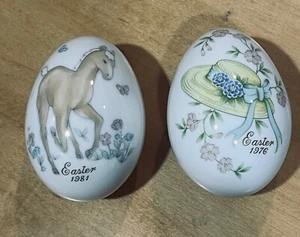 2 Noritake Bone China Limited Edition Easter Eggs 1976 Bonnet, 1981 Horse no Box - Picture 1 of 4