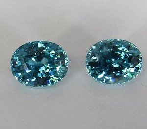 Natural Blue Zircon Oval Pair 2=12.62 Ct. 10.8 x 8.8 mm Bright Well Cut - Picture 1 of 12