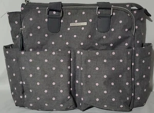 Banana Fish Studio Diaper Bag Easy Clean Gray Pink Polka Dots Double Handles EUC - Picture 1 of 9