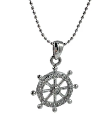 Collana uomo donna timone della nave simbolo di sicurezza argento 925 e acciaio. - Immagine 1 di 4