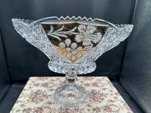 Vintage Anna Hutte Bleikristall Lead Crystal & Gold Footed Bowl Leaf w/Sticker - Imagen 1 de 7