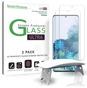 AmFilm Glass Screen Protector, (2 Pack) UV Gel Application for Galaxy S20 - Zdjęcie 1 z 9