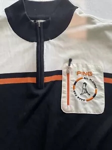 Maglione Ping da uomo maniche corte blu arancione bianco logo Ping taglia M - Foto 1 di 7