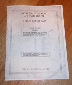 SEARS CRAFTSMAN 8 INCH BENCH SAW OWNERS MANUAL 103.02041 02041 TABLE - Picture 1 of 1