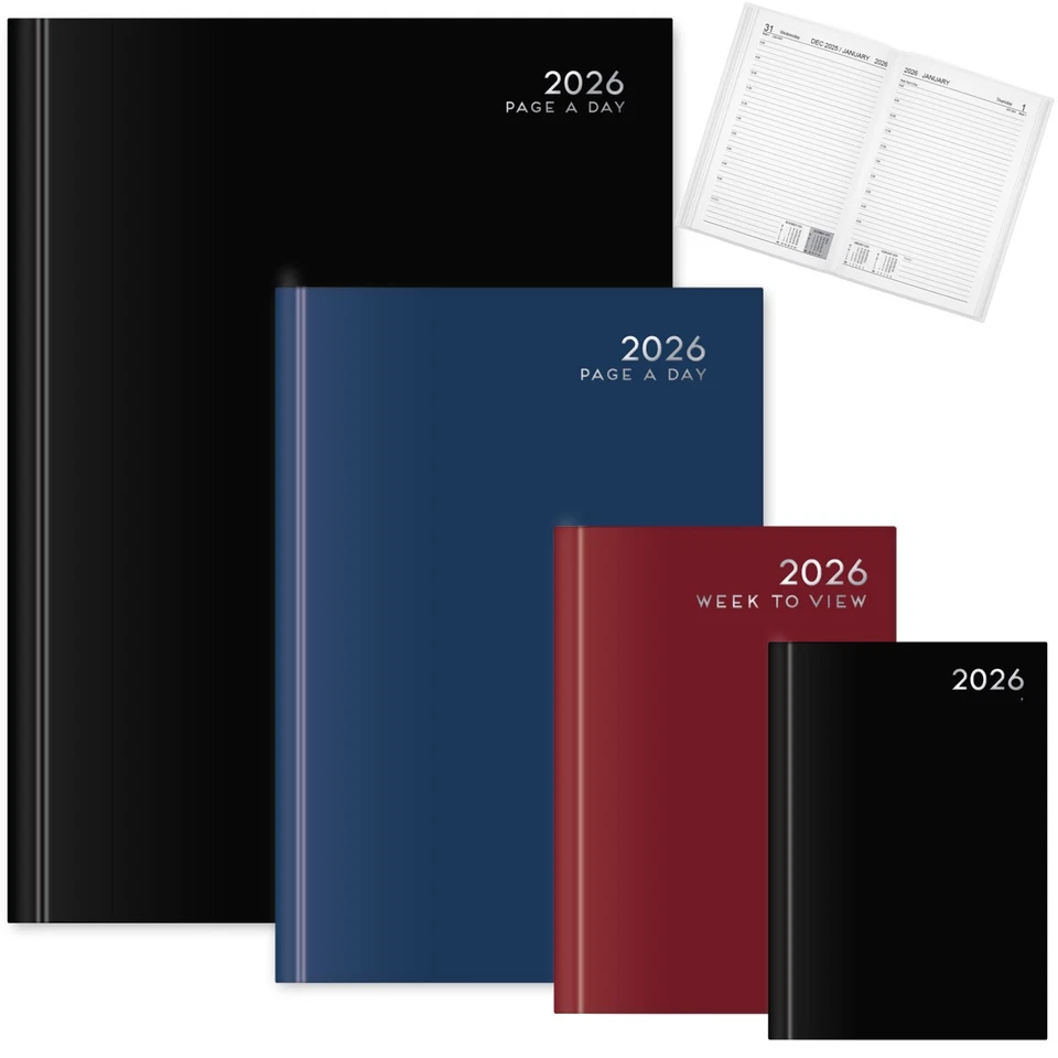 2026 Diary A4/A5/A6 Page A Day/Week To View Diary Hardback Case Bound Back Cover - Image 1 of 1