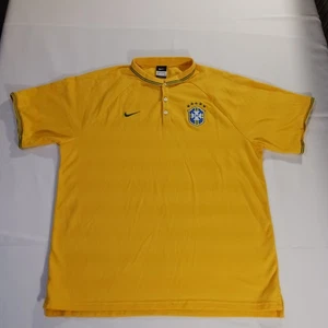 CBF Brasil Herren Poloshirt gelb Nike Swoosh Logo bestickt Fußball Größe 2XL - Bild 1 von 15