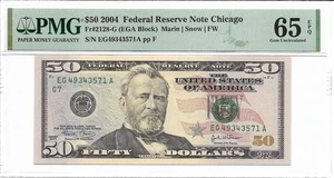 2004 $50 CHICAGO FRN. PMG GEM Uncirculated 65 EPQ Banknote. 1st of 2 Consecutive - Picture 1 of 2