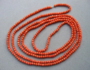 Antique Victorian 53" NECKLACE Long Strand Natural CORAL BEADS 400 4mm beads - Picture 1 of 14