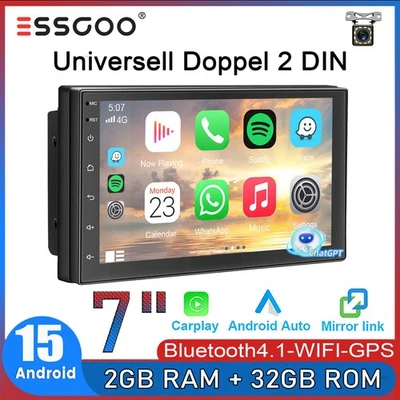 7" Apple Carplay Doppel 2 DIN Android 15 2G+32G Autoradio GPS NAVI WiFi KAM+ SWC - Bild 1 von 4