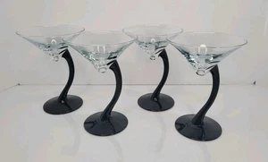 Juego de 4 vasos vintage Libbey negro vástago curvo Bravura Martini 6,25" EE. UU. - Imagen 1 de 21