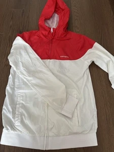 Carhartt Nylon Hooded Jacket M White/Red Lightweight Used - Picture 1 of 3
