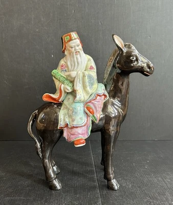 Vintage 50s Chinese Families Rose Porcelain Immortal ZHANGGOULAO Statue Marked - Image 1 of 4