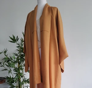 Apricot Camel Edo Komon Artist Name LONG Vintage Silk Kimono Robe Evening Dress - Picture 1 of 8