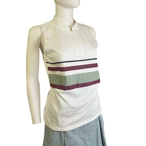 Camiseta sin mangas Varley Maya blanca verde borgoña con cremallera talla S - Imagen 1 de 5