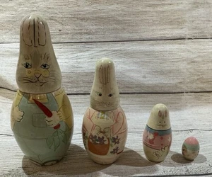 Set of 4 Vintage Midwest Importers Bunny Rabbit Nesting Dolls Hand Painted Tb22 - Picture 1 of 11