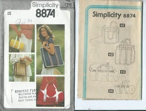 S 8874 sewing pattern 70's retro PURSE DUFFEL trendy TOTE BAGS 4 different sizes - Picture 1 of 1