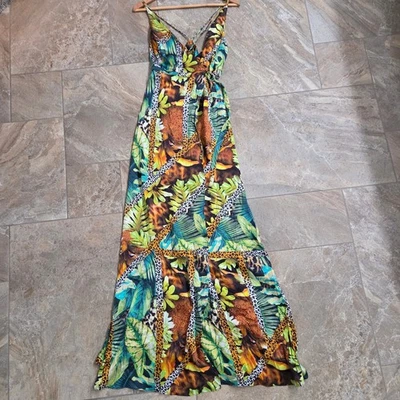Maxi Vestido Mujer Marciano Guess L Estampado Animal Tropical Seda Foto 1 de 4